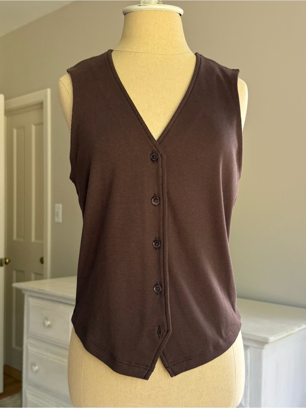 Madewell Brown Sleeveless V-Neck Button-Front Top